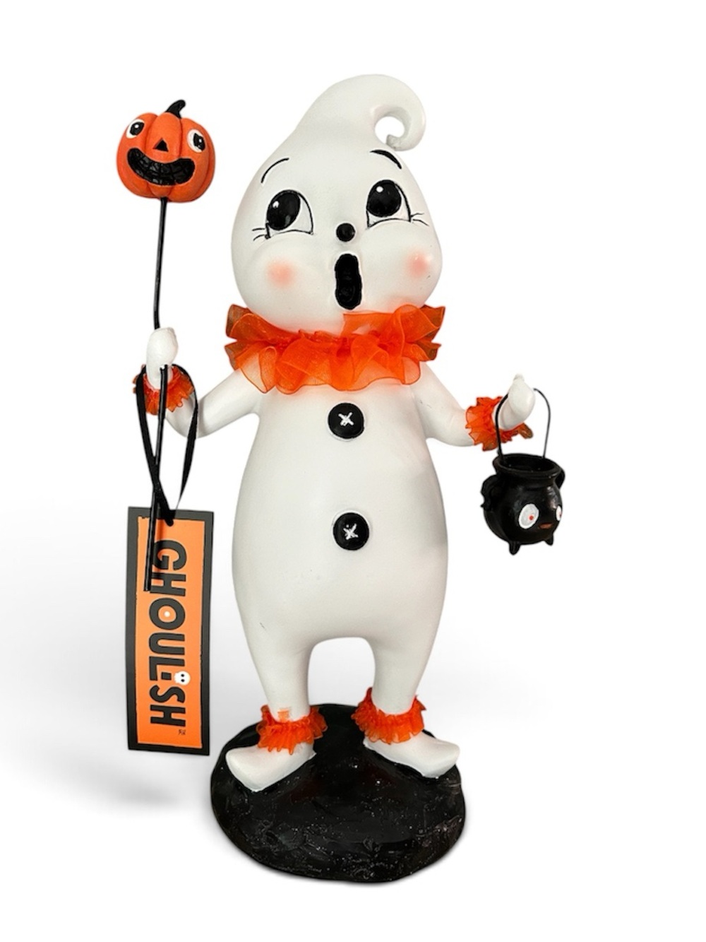 Ghoulish Halloween Ghost Figurine Vintage Style Ruffle Clown Pumpkin NWT